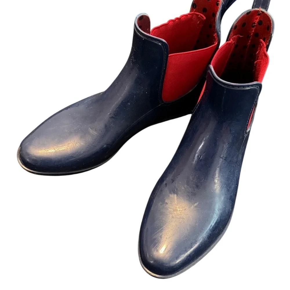 Lauren Ralph Lauren Tally Navy Blue Red Chelsea Rain Boots Womens 9 Polka Dot